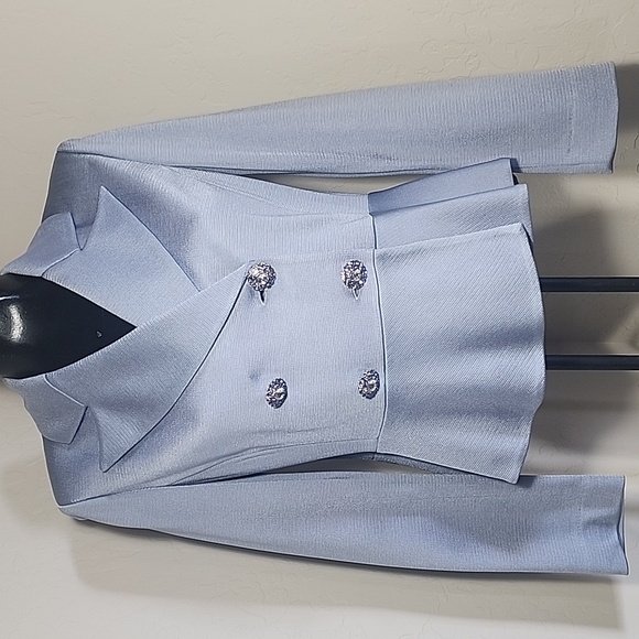 St. John Jackets & Blazers - St. JOHN Blue Gray Rhinstone Button Peplom Jacket Coat Sz. 4